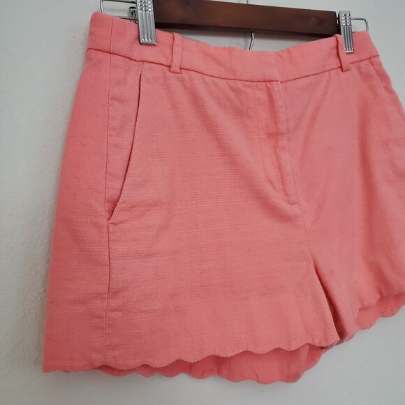J Crew Women's Shorts 0 Orange Coral Woven Cotton Scalloped Textured Preppy - Picture 2 of 9